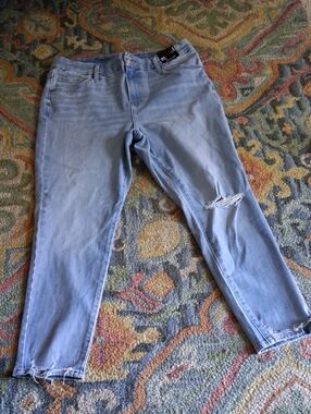 Express Light Blue Women's Ripped Skinny Jeans